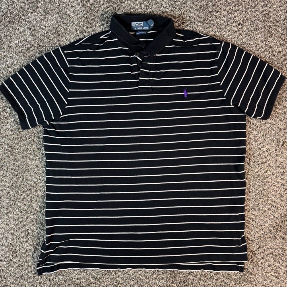 Polo Ralph Lauren Mens XXL Striped Pima Stretch Mesh Polo Shirt Black White Pony